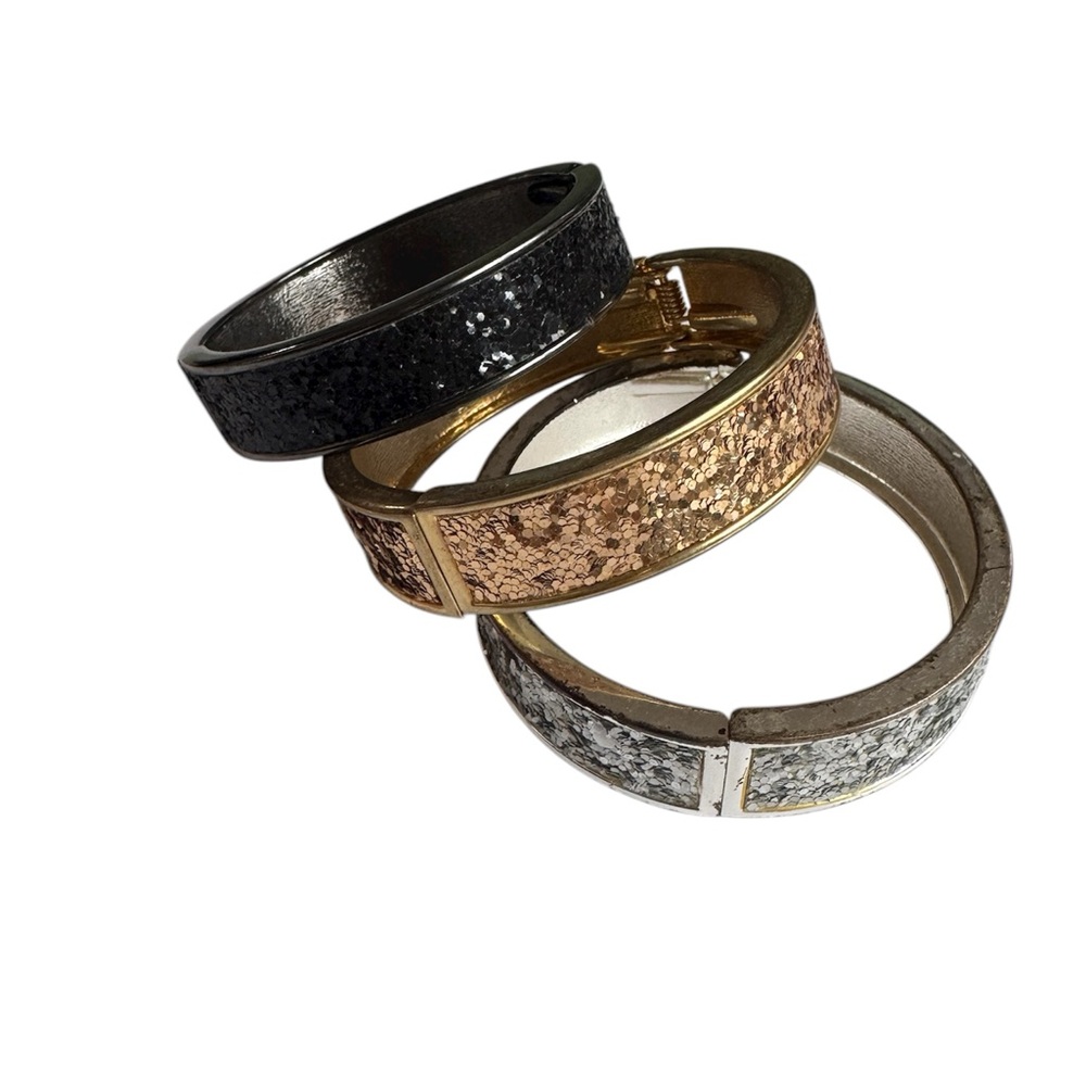 bebe Black, Gold, and Silver Glitter Bracelet bangle Trio